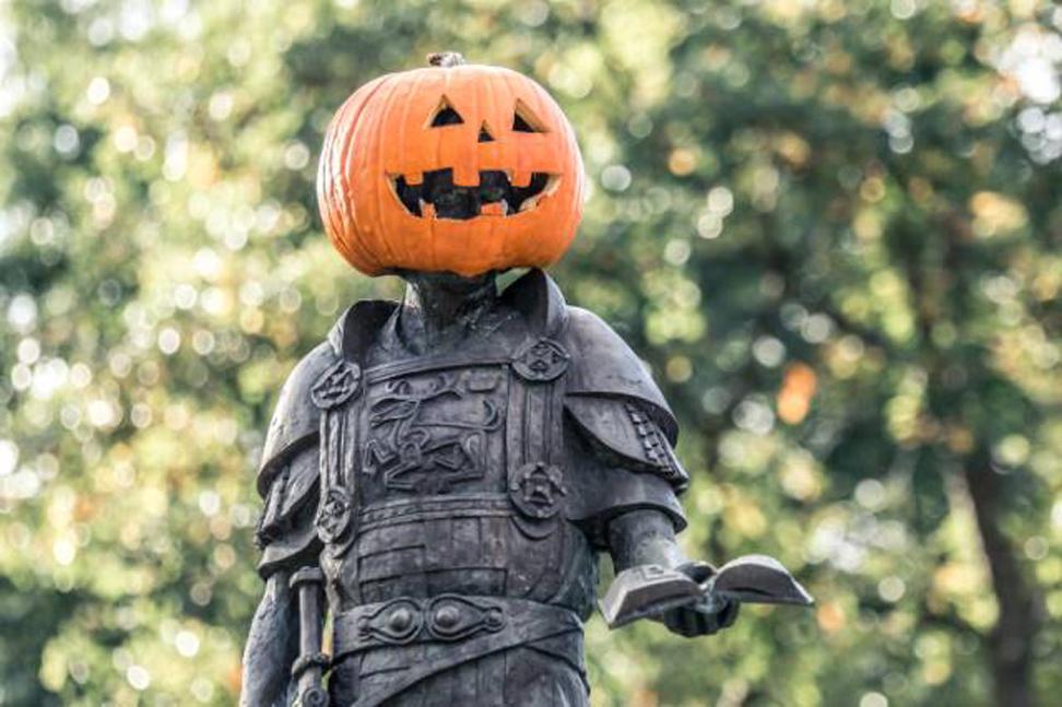 King Alfred with a pumpkin on his head